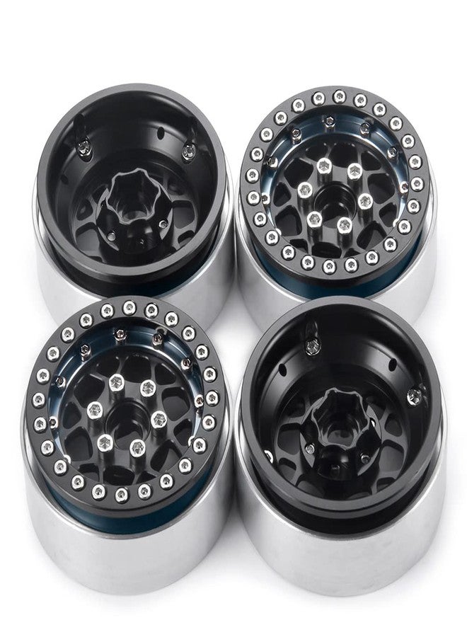 MORLORDY 4PCS RC 1.9 Beadlock Wheels Aluminum Alloy 1.9 inch Wheel Hubs Rims for 1/10 Scale RC Crawler Car SCX10 SCX10 II 90046 SCX10 III AXI03007 D90 TRX4 CC01 Upgrades - Black and Titanium - Image 1